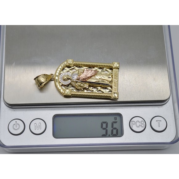 Real Solid 10K Tricolor Gold Saint Jude Medallion Diamond Cut Pendant 9.6gr - Picture 7 of 8